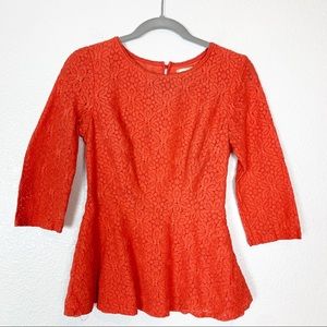 Moulinette Soeurs Anthro | Orange Peplum Lace Top